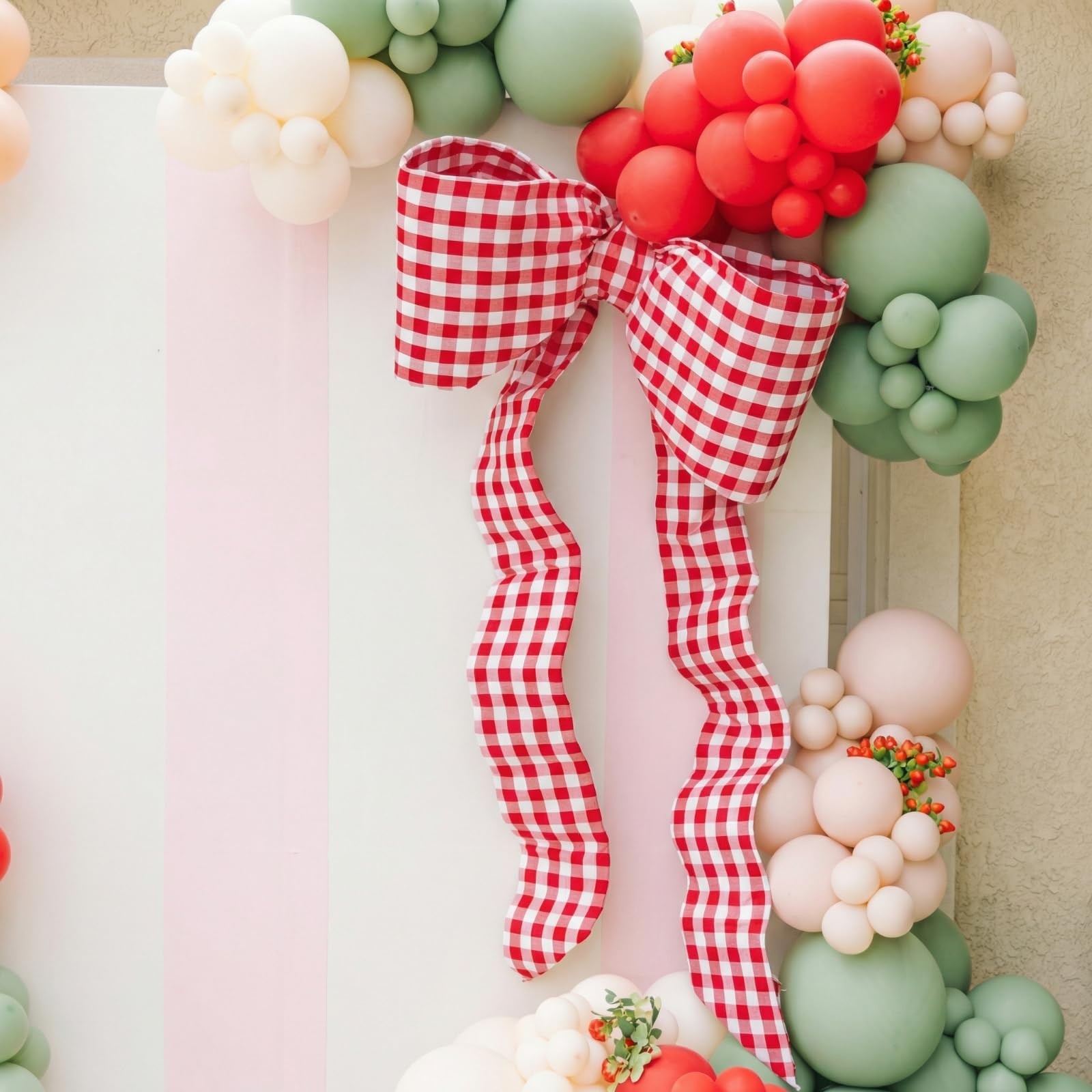 She’s Ready To Pop Giant Bow Red White Gingham Baby Shower Decor 80×37 Inch