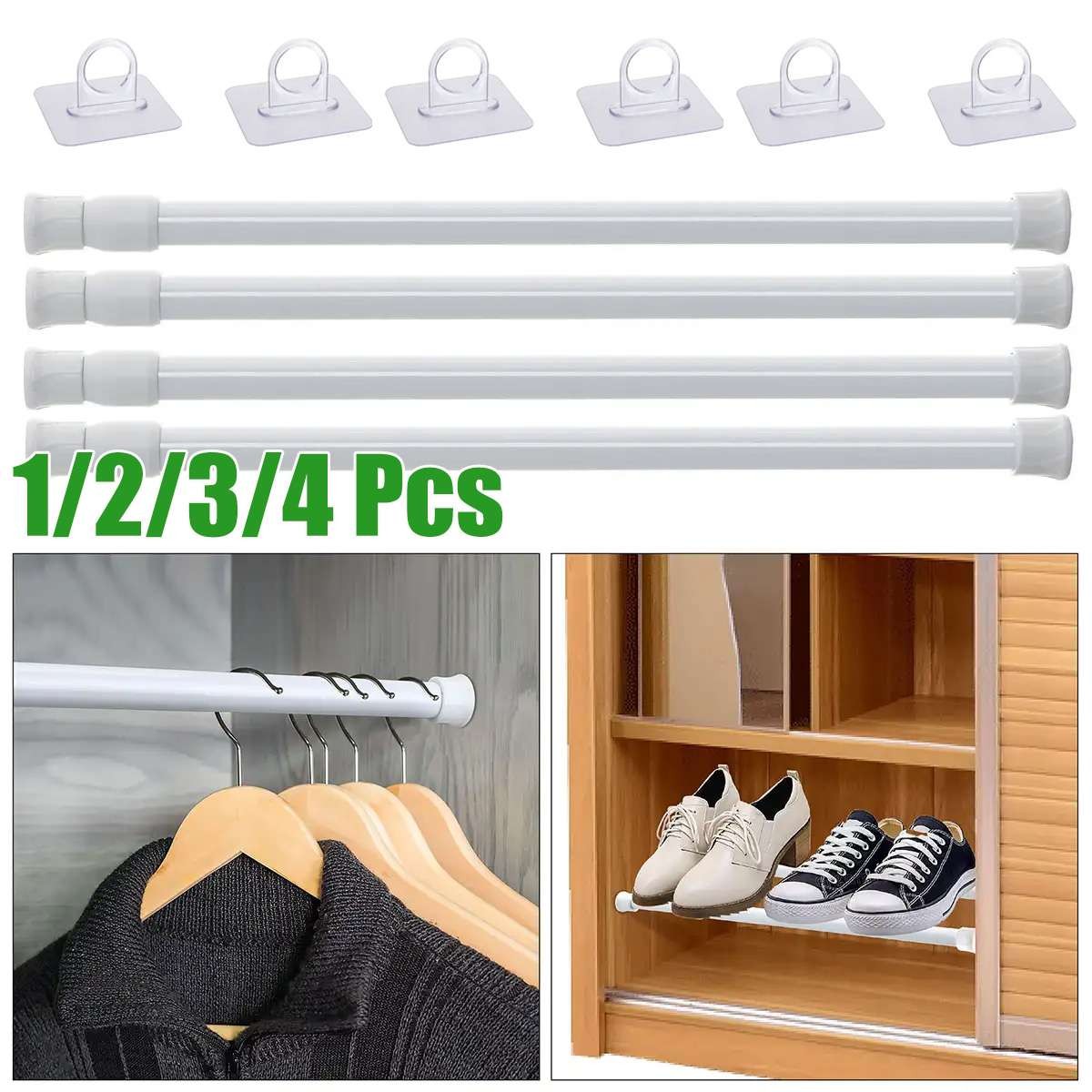 12-20″ Tension Curtain Rod Spring Load Adjustable Curtain Pole Heavy-Duty Steel
