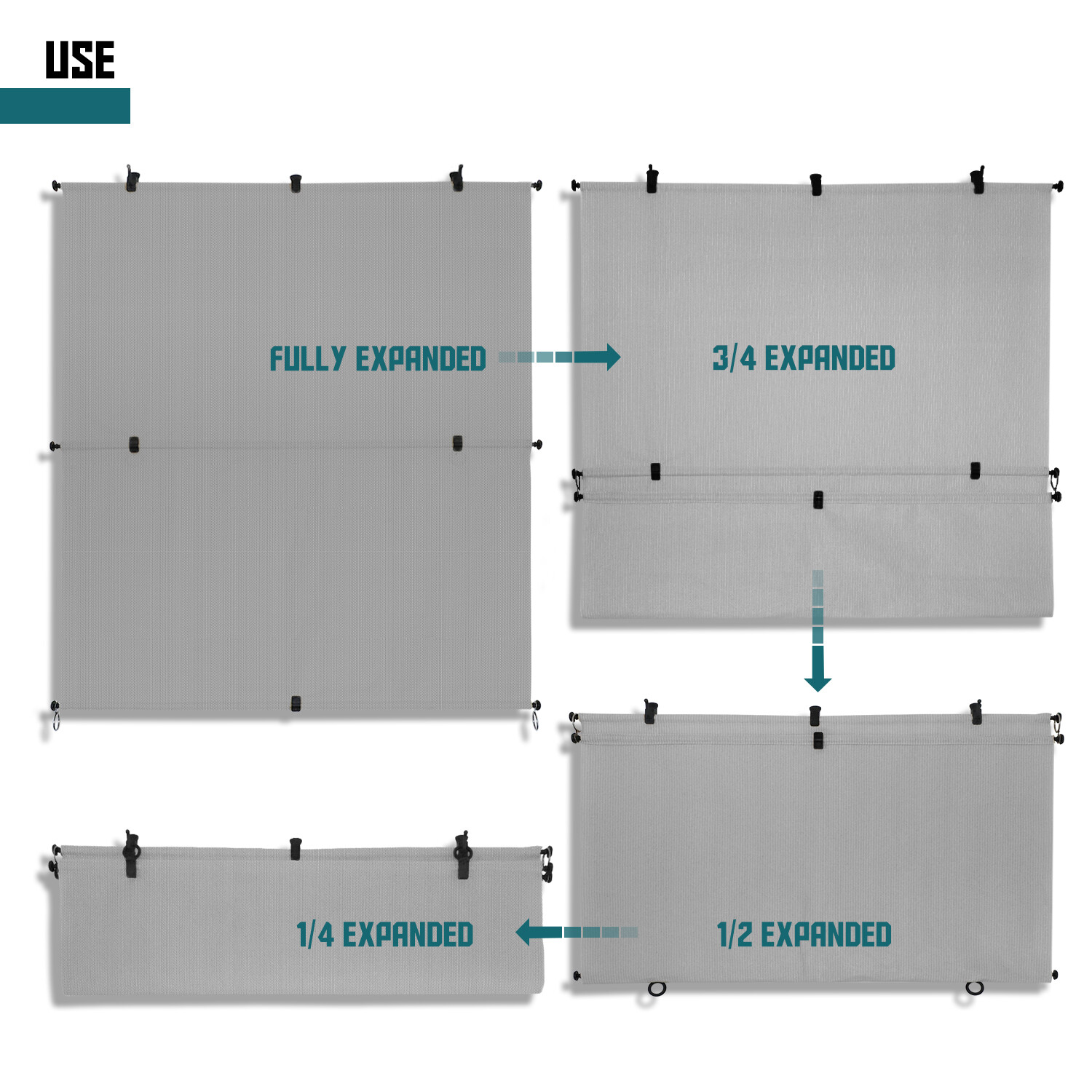 Gray Foldable Roller Sunshade Cordless Curtain for Windows Patio Porch Gazebo