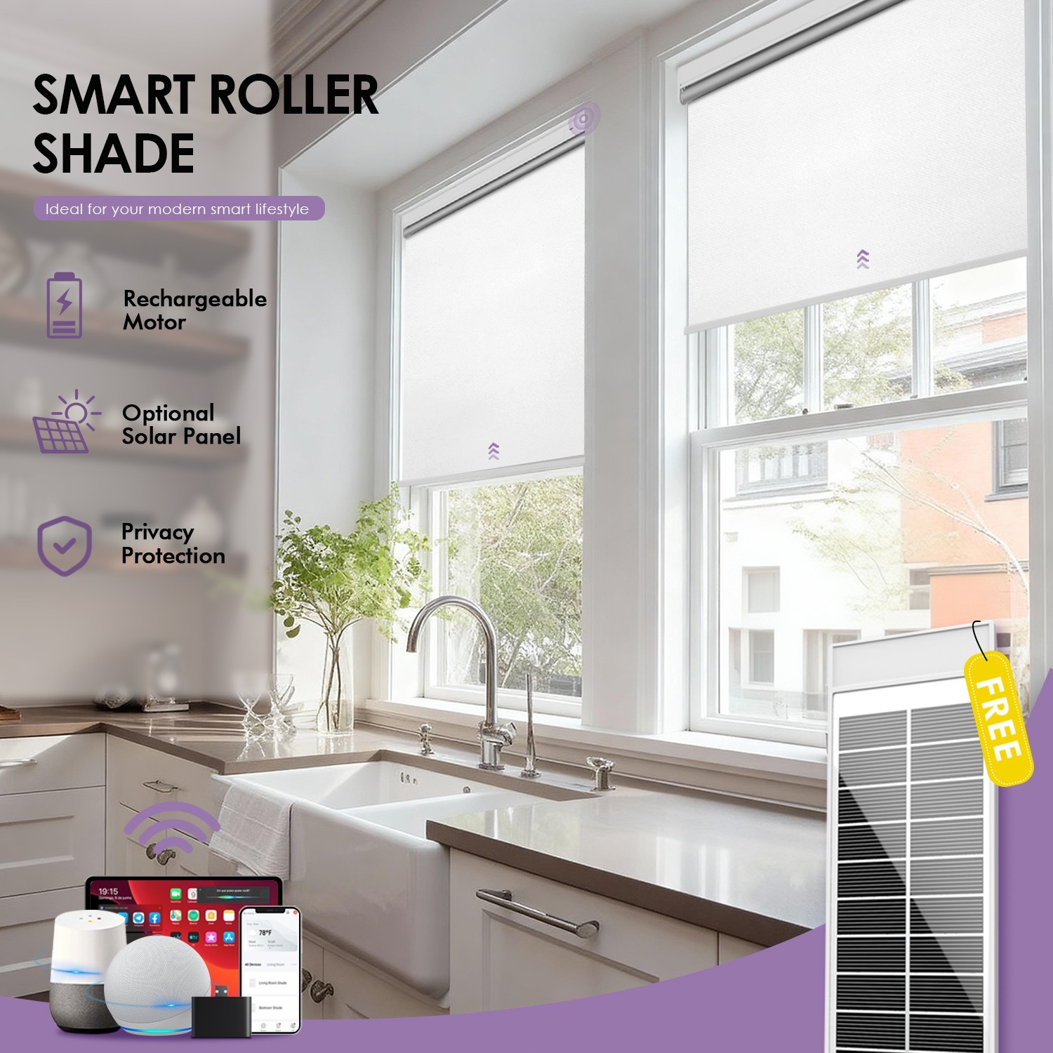 Motorized Roller Blinds with Remote Control【Solar Panel Included】 total blackout