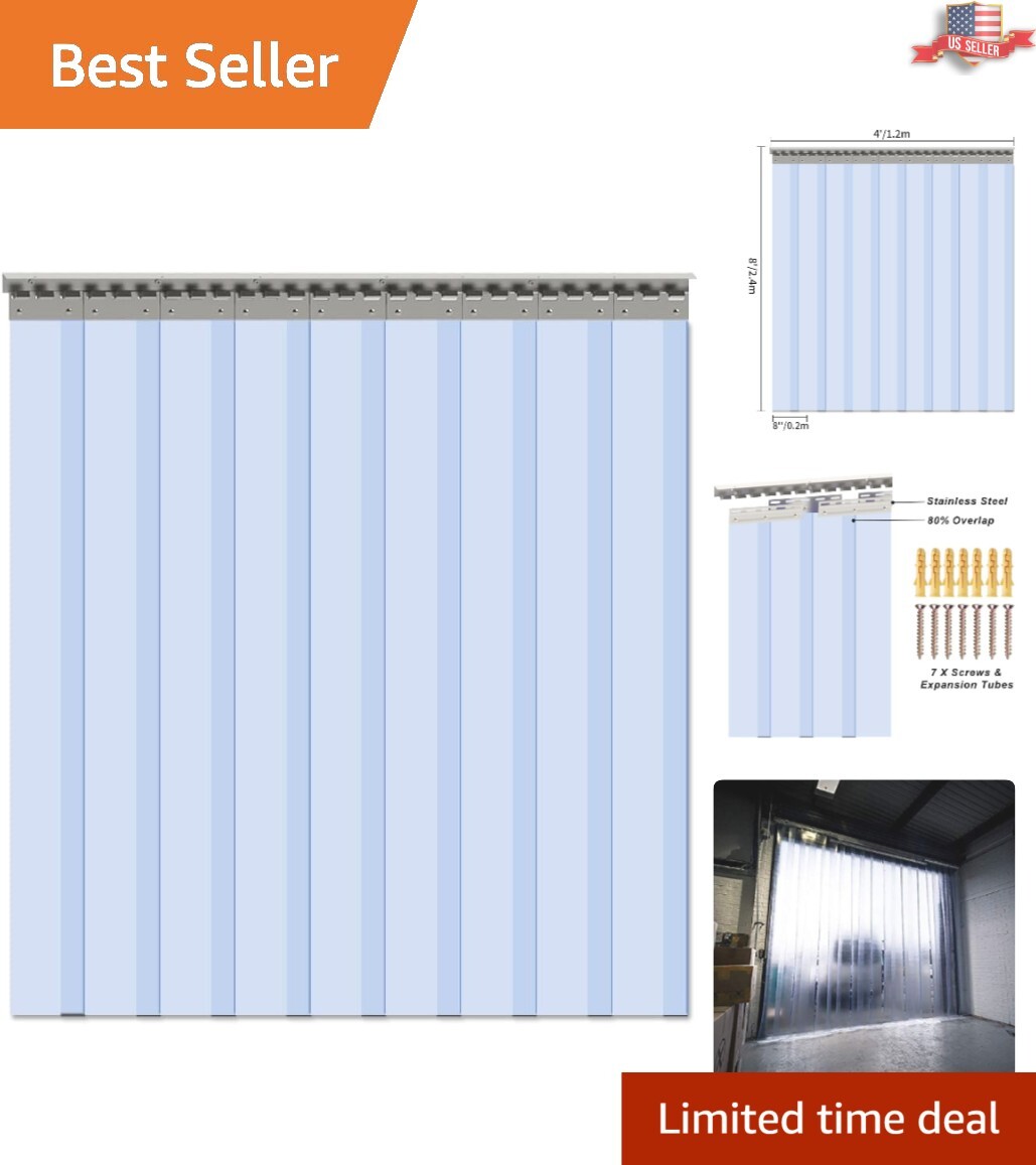 Standard Clear PVC Curtain Strips, 9PCS Set, 96″H x 48″W for Practical Spaces