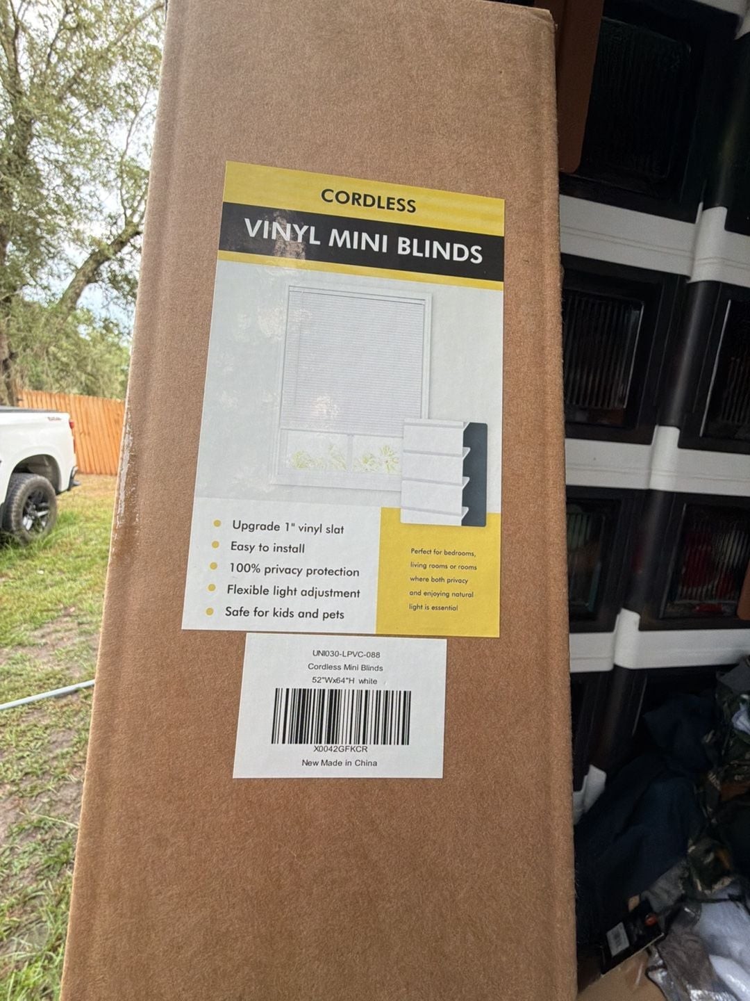 Cordless Vinyl Mini Blinds 52″W x 64″H White