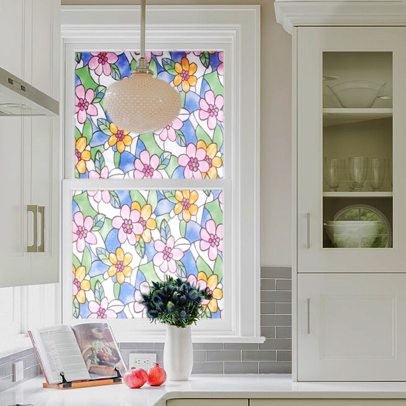 3D Floral Stained Glass Sticker Frosted Statics Cling Window Films Opaque Decor
