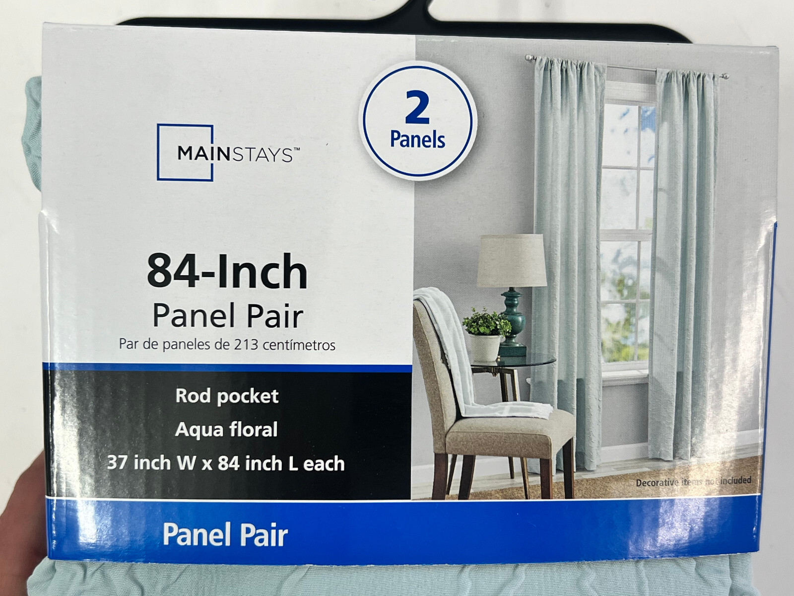 PAIR Mainstays Rod Pocket Curtains 37×84″ Light Filtering Aqua Floral