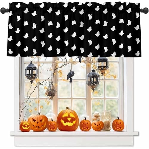 Halloween Autumn Window Valances Kitchen 18″W x 54″L (Pack of 1) Cute Ghost
