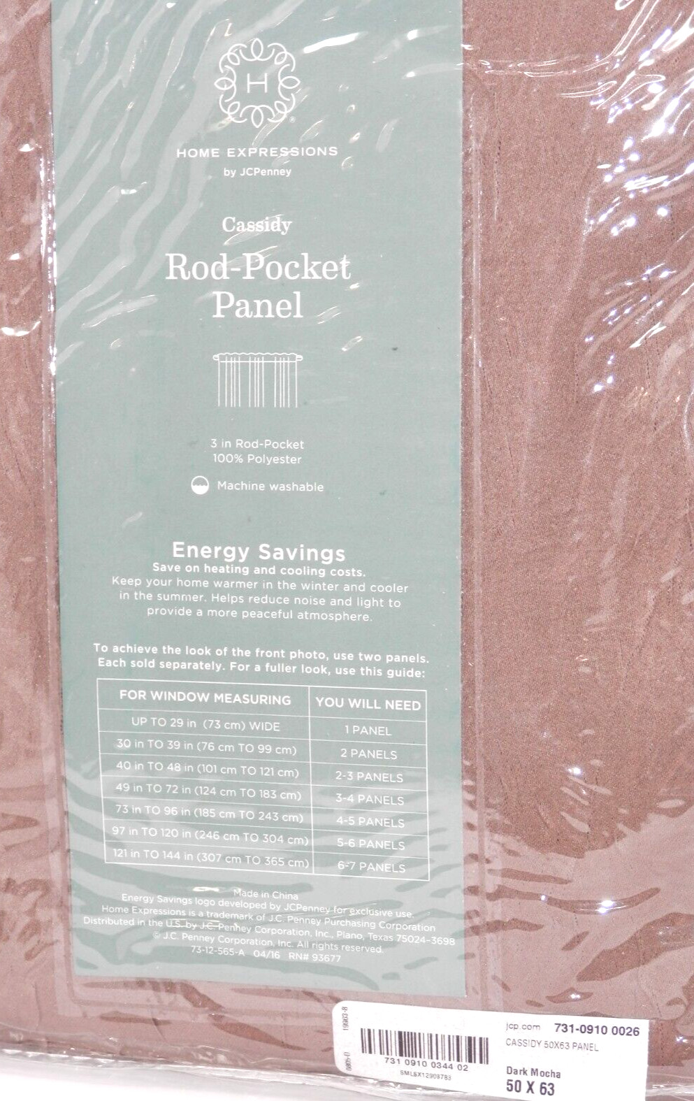 Home Expression Cassidy Curtains 50×63″ Room Darkening Rod Pocket Dark Mocha NEW