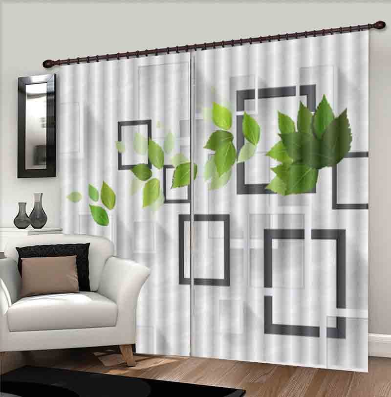 Many Mint Leaves 3D Curtain Blockout Photo Printing Curtains Drape Fabric