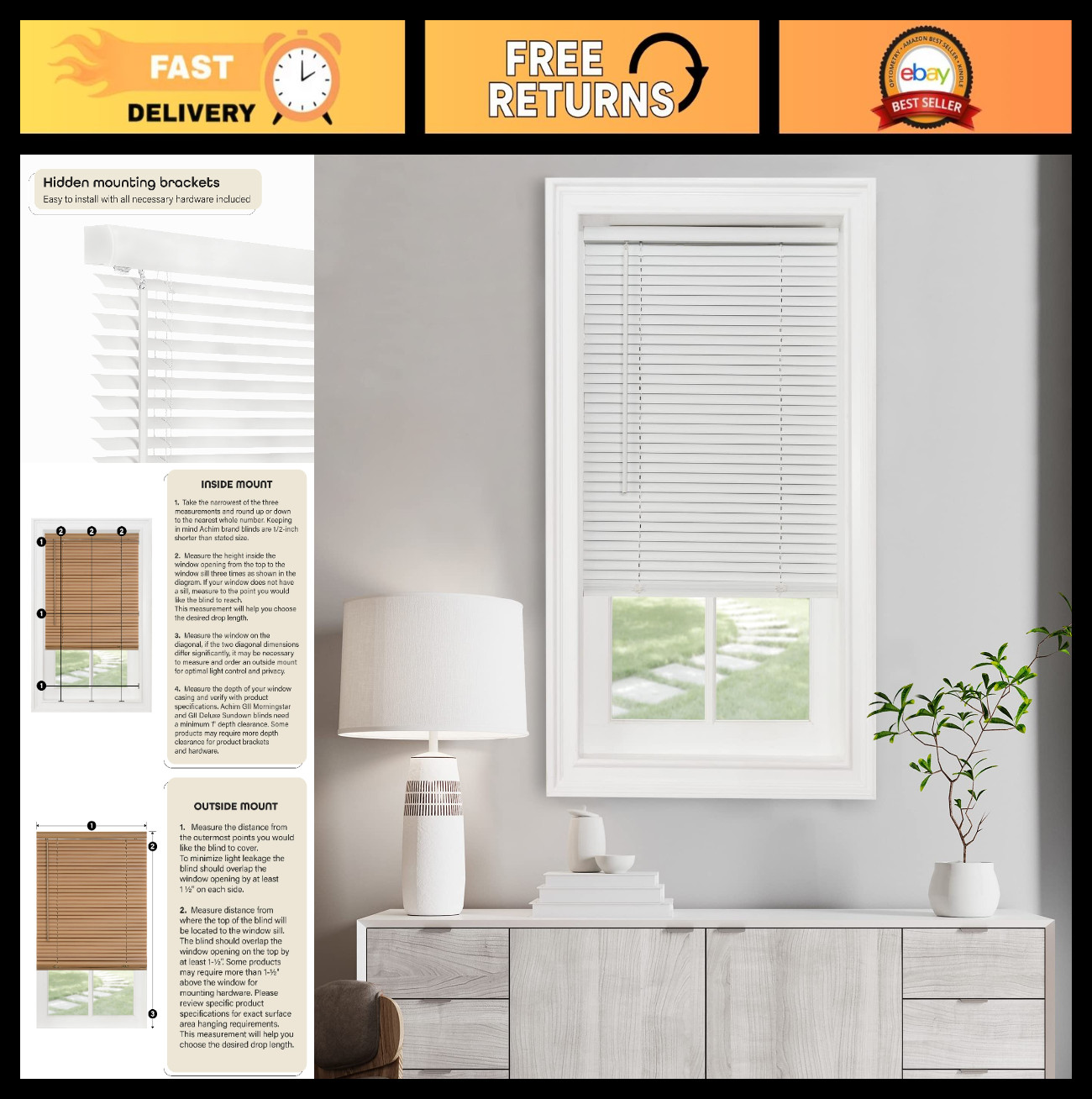 Cordless Light Filtering Mini Blinds 27″x64″ – 1″ Slats – Pearl White Window Cov