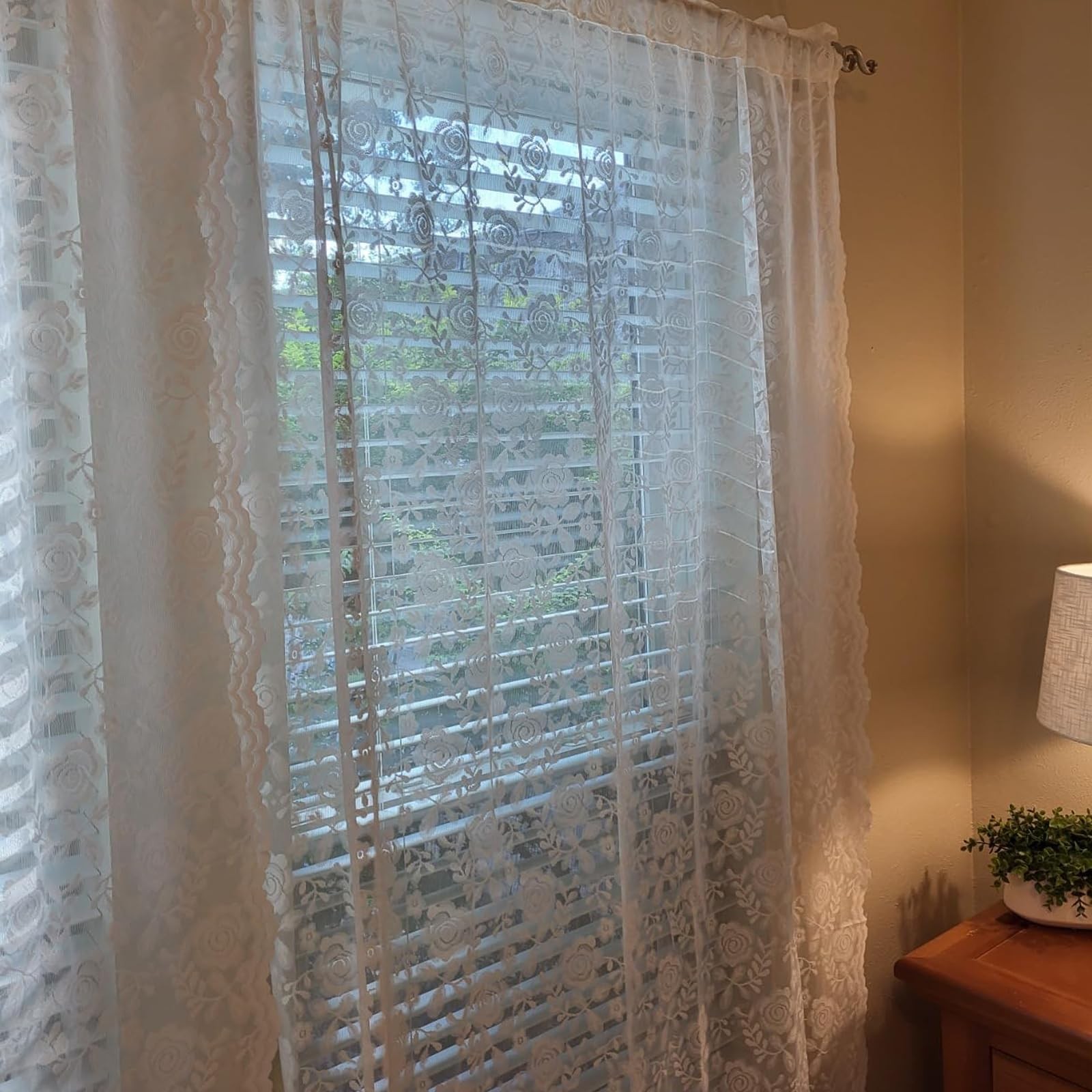 Sheer Lace Curtains 84 Inches Long – Victorian Embroidered Rose Leaf Floral C…