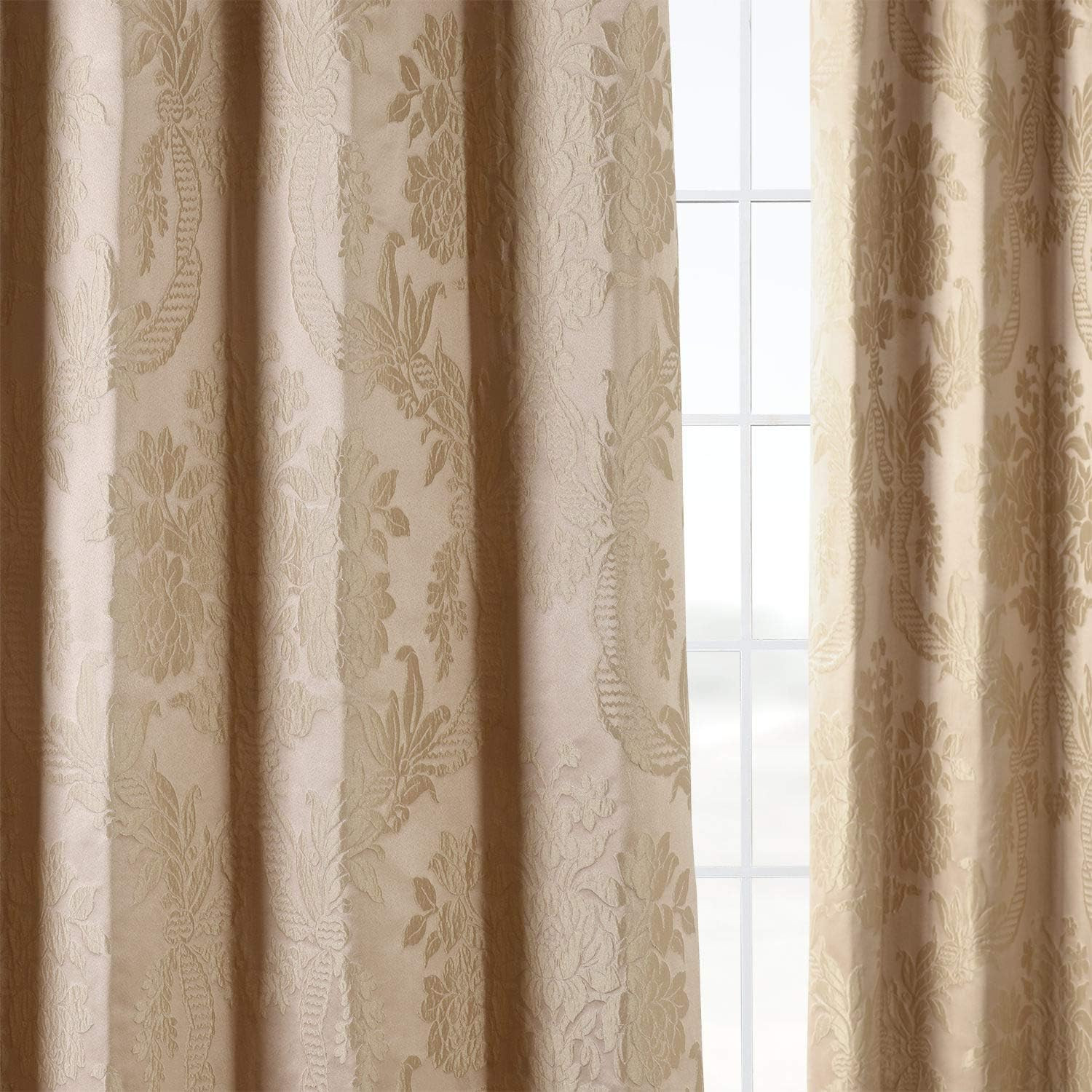Faux Silk Jacquard Curtain Panel Lined Polyester Drapery 3 in Pole Pocket