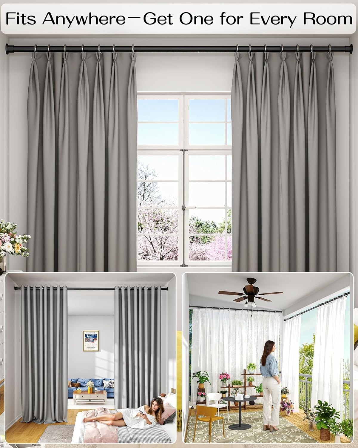 Adjustable Tension Curtain Rod – 42-123 Inches