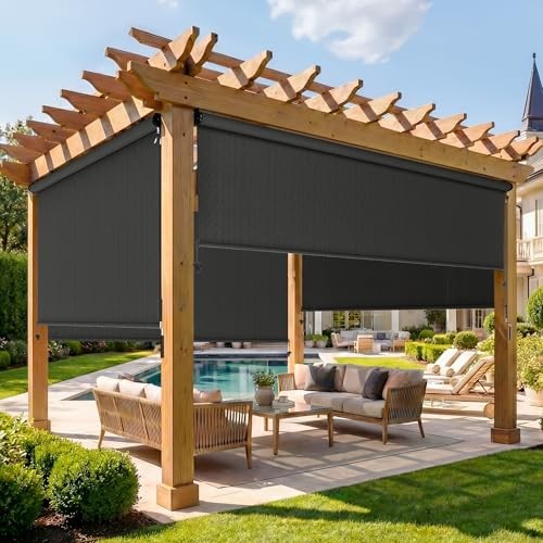 Outdoor Roller Shade, 420GSM New Material Patio Shade with 72″W x 72″H Black