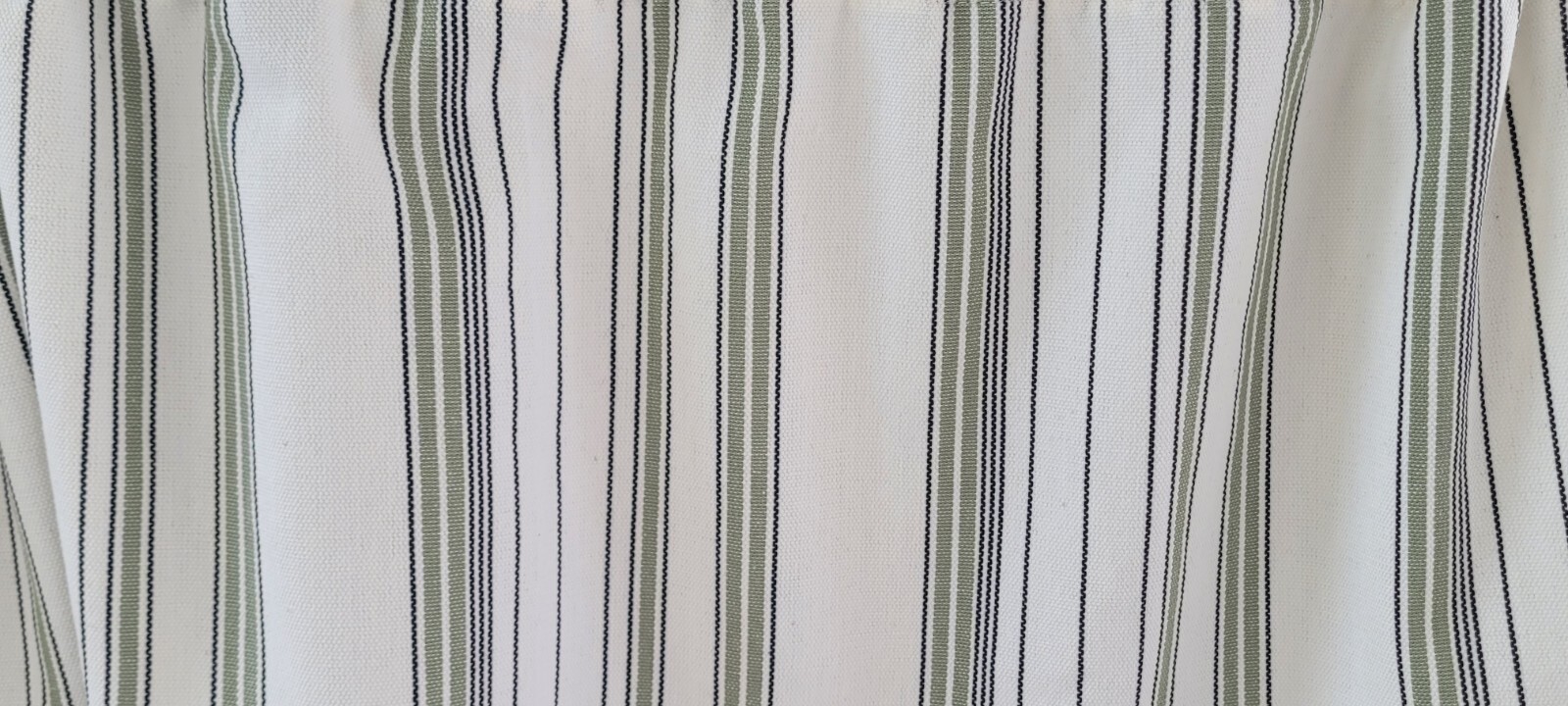 Sage and Black Ticking Stripe on a Ivory Background, Ivory Stripe Valance