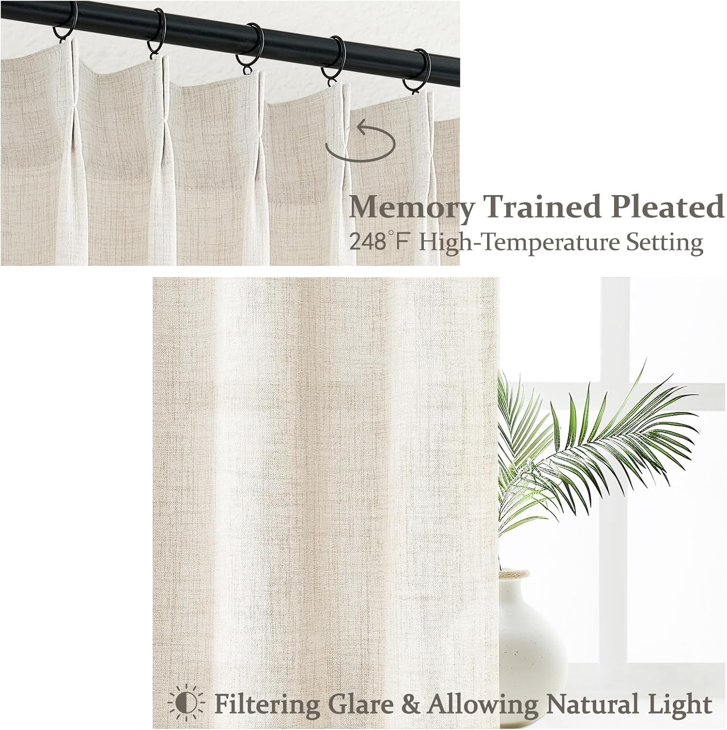 Pinch Pleated Linen Curtains 96 Inches Long for Living Room Bedroom, Light Fi…