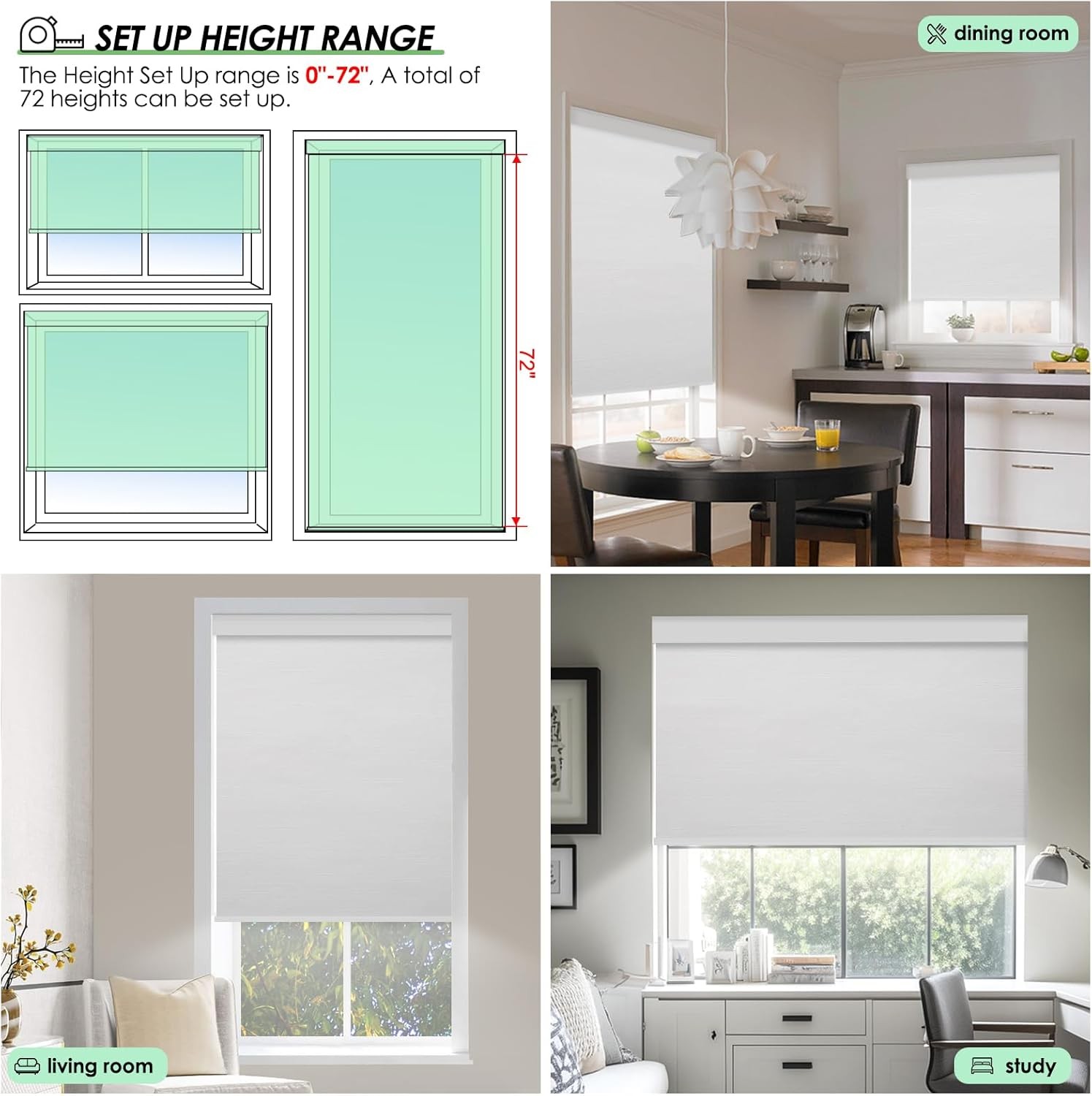 Smart Motorized Blinds with Remote Control, Blackout Roller Shades, Custom Smart