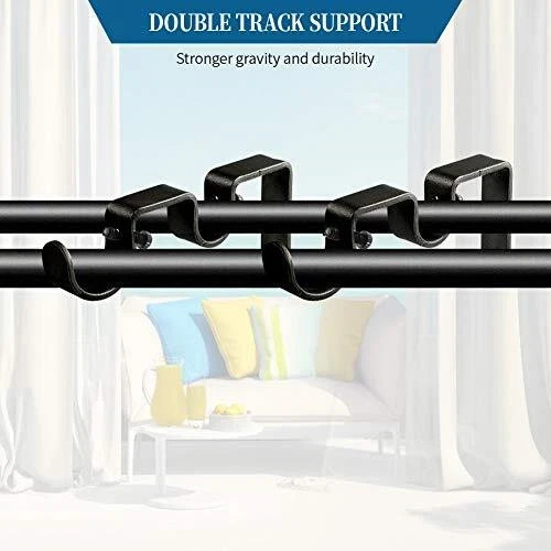 Anndason Heavy Duty Curtain Rod Brackets Double Rod Holders Double 2pcs Black