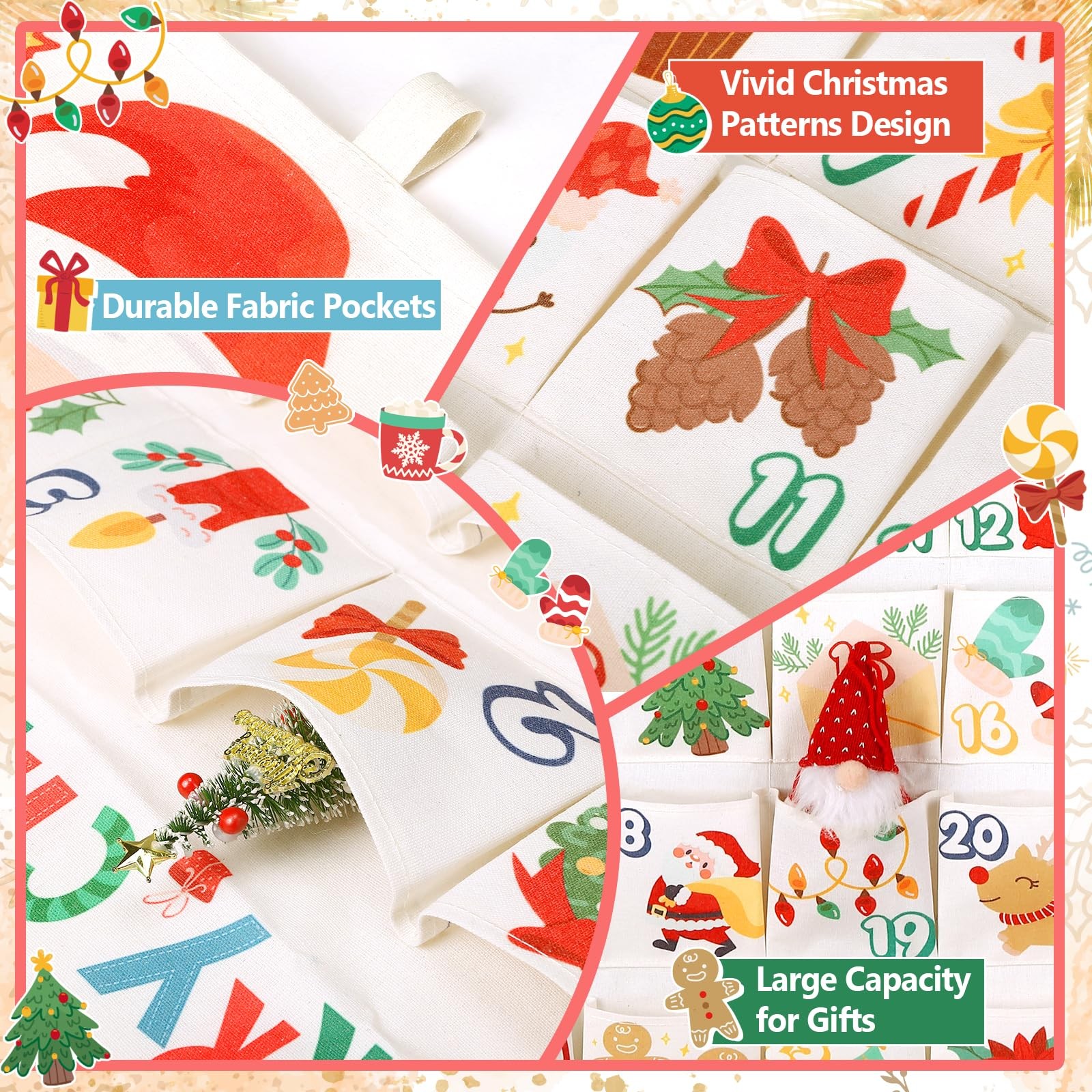 Advent Calendar 2025 with 24 Pockets – 20×47 in Christmas Hanging Countdown A…