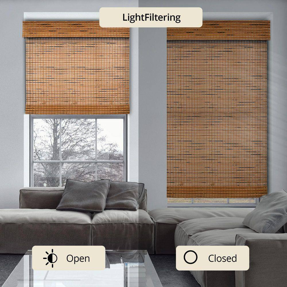 Natural Woven Light Filtering Cordless Bamboo Roman Shades for Windows, 21 In. W