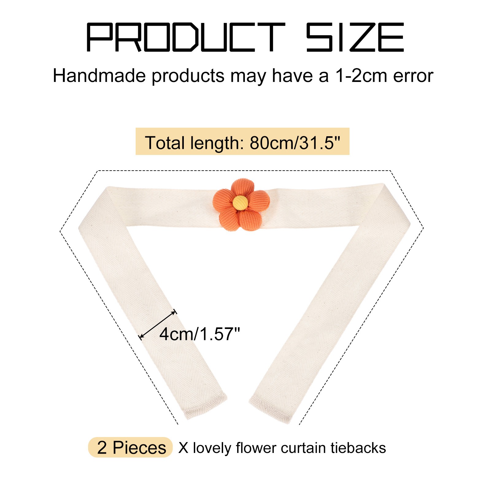 Curtain Tiebacks, 2 Pack Cute Flower Curtain Ties, Five-petal Orange