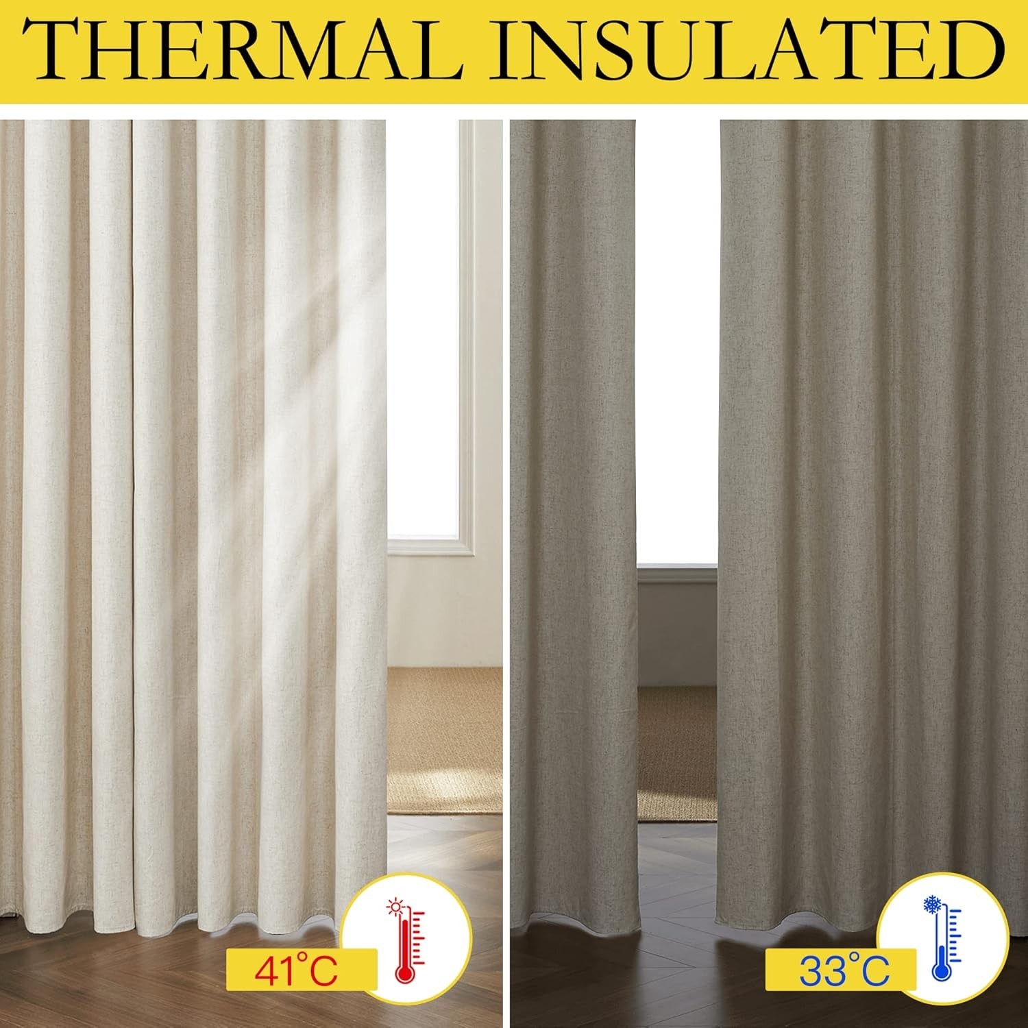 Natural 100% Blackout Linen Curtains 84 inch Long Burg for Living Room, 2 Pan…