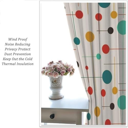 Mid Century Modern Curtains – Retro Atomic Starburst Geometric Window Drapes 42x
