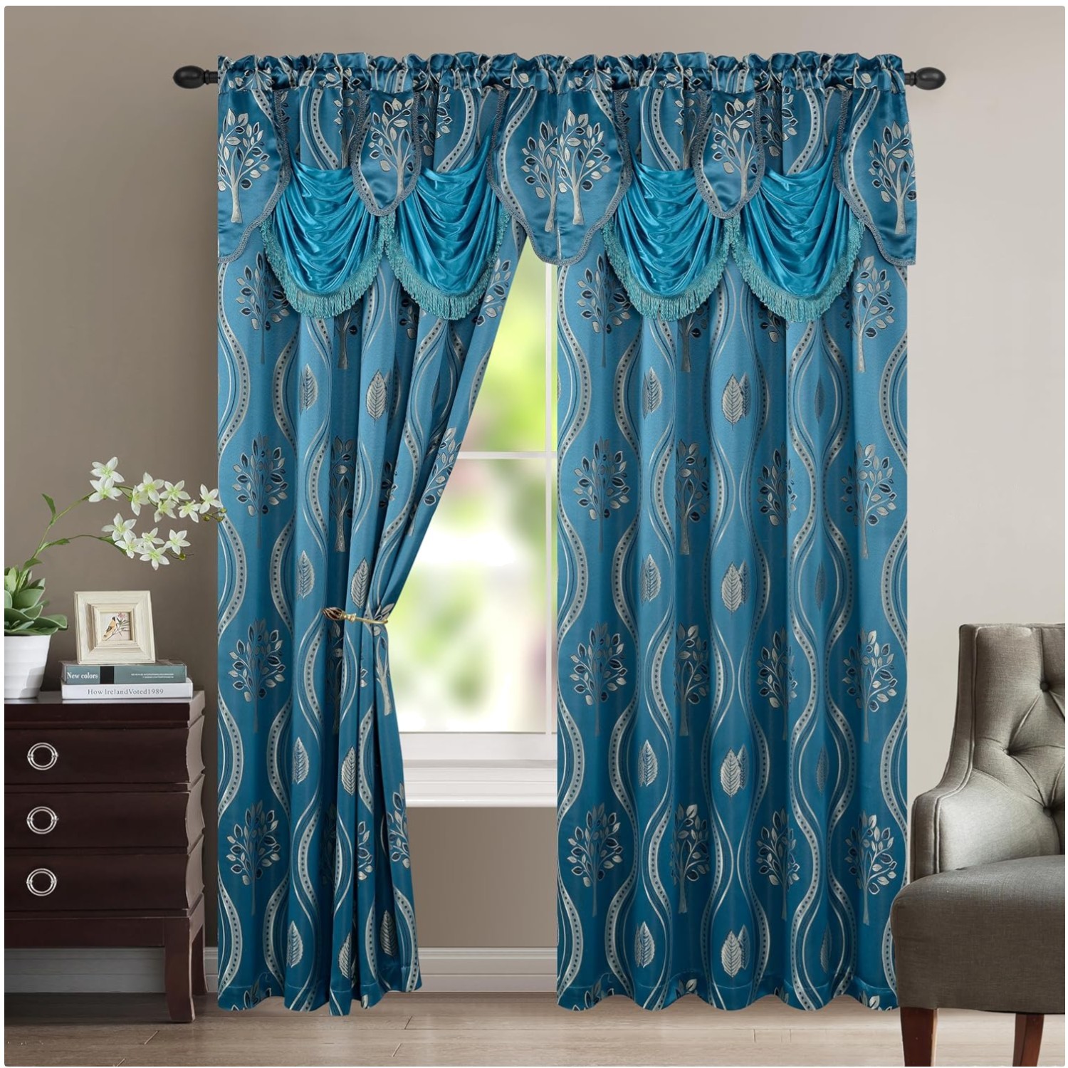 Jacquard Curtain Set – 54″ x 95″ (Navy Blue, 2 Pack)