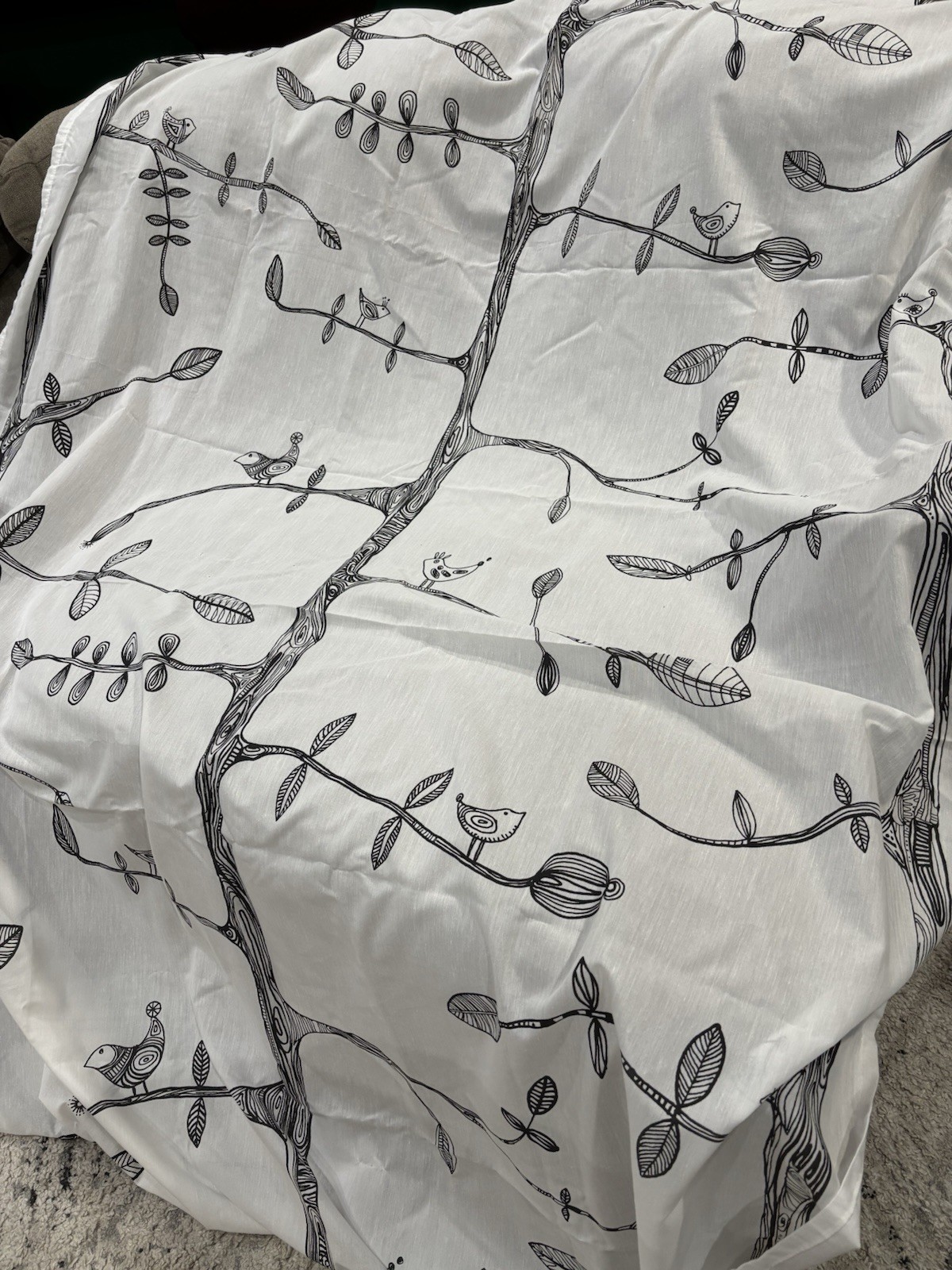 Four Panels Of Ikea Black And White Birds On A Tree Curtains 57 By 98 Inches