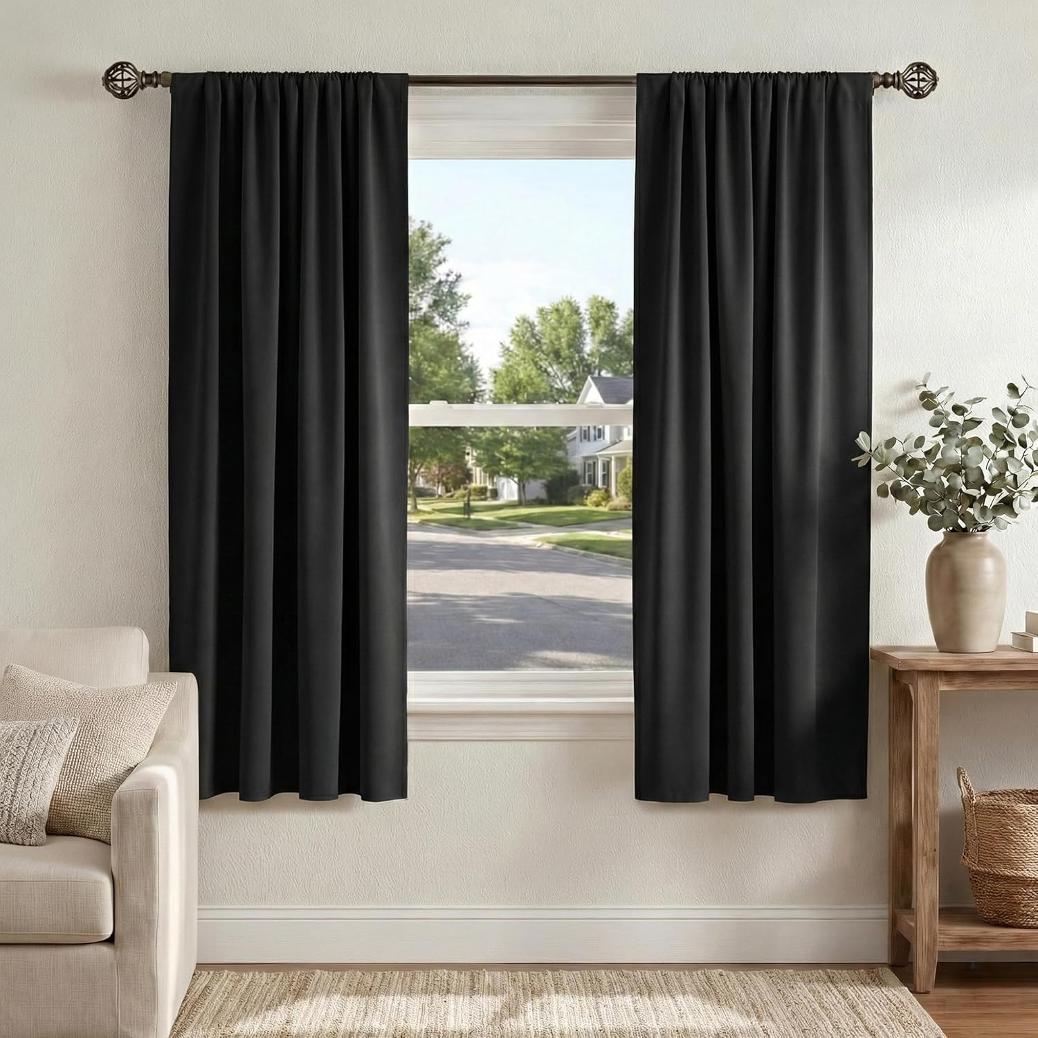 Black Out Curtains 72 Inch Long – Blackout Solid Rod Pocket Thermal