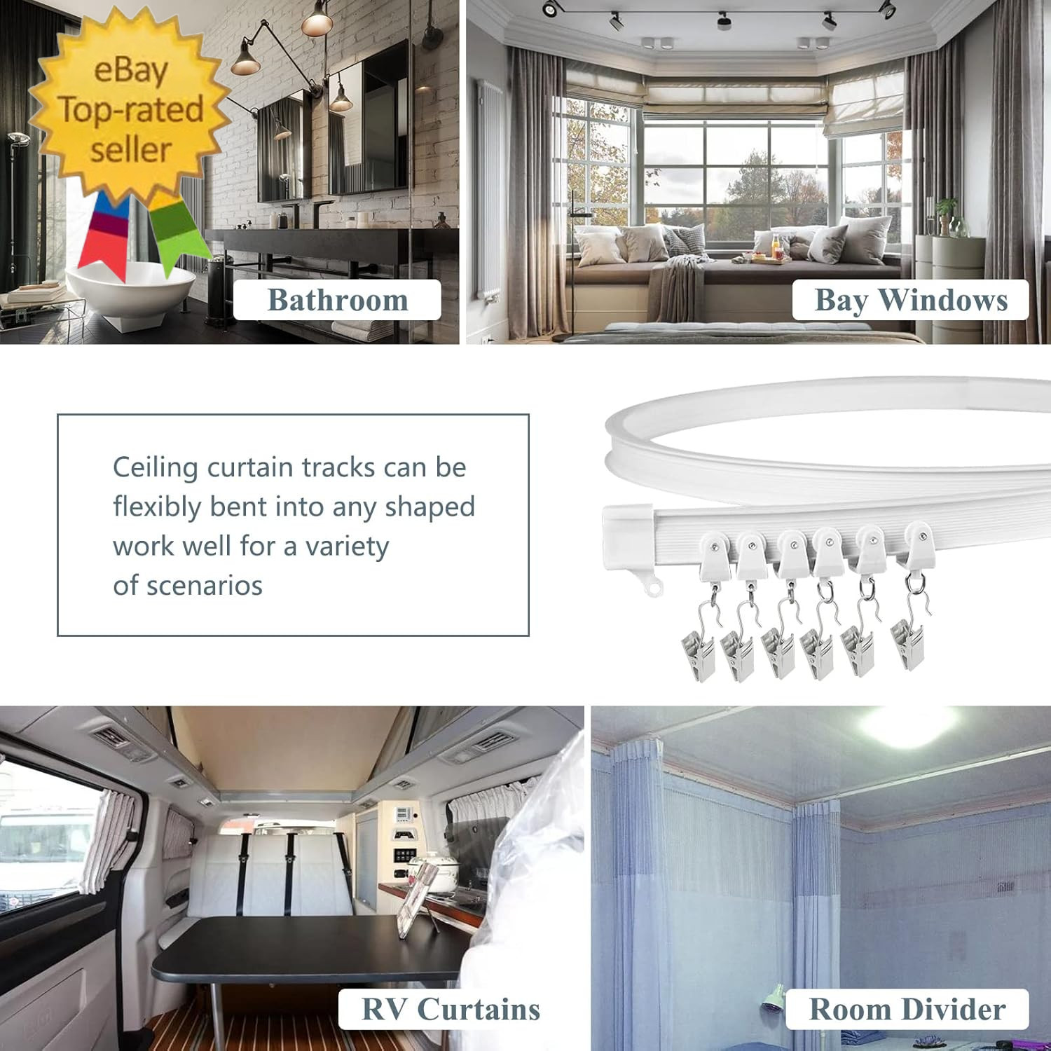 Ceiling Curtain Track, Flexible Bendable Curtain Rail System, 20Ft Wall Mount He
