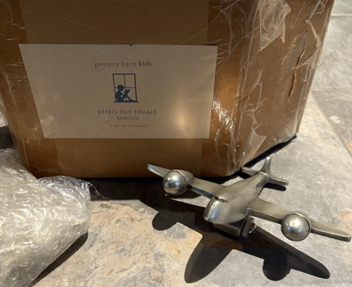 Pottery Barn Kids Nickel Polished Aluminum Retro Airplane Finials 1 set of 2