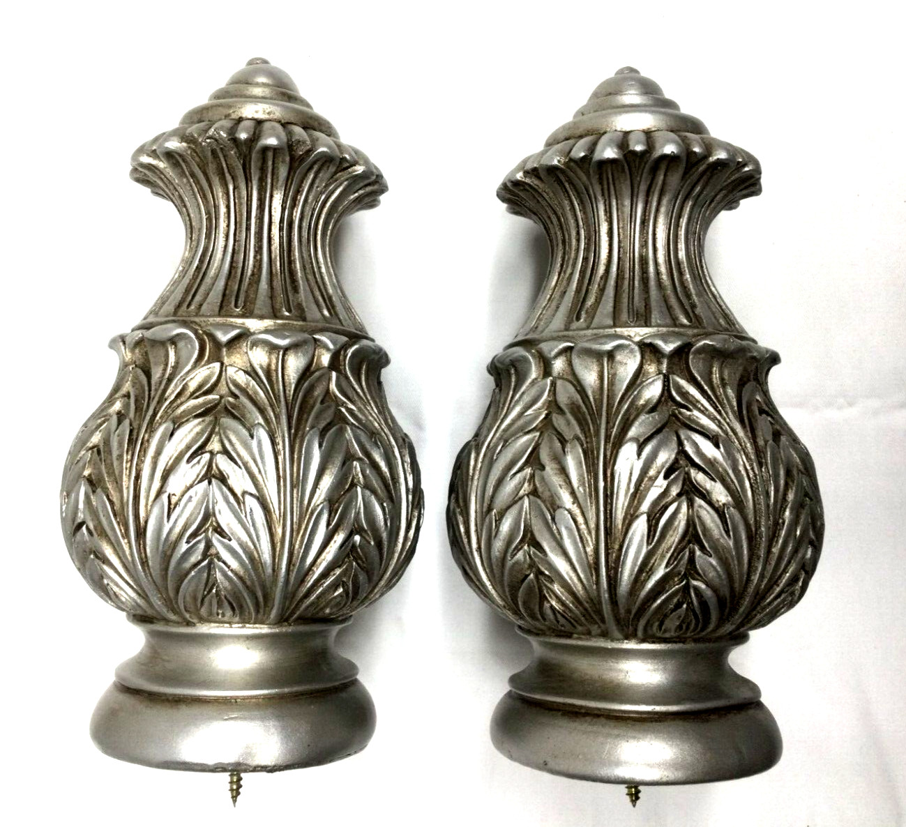 2x Wooden Drapery Curtain Rod Finials Fits 2-inch Rod – Screw On – Silver