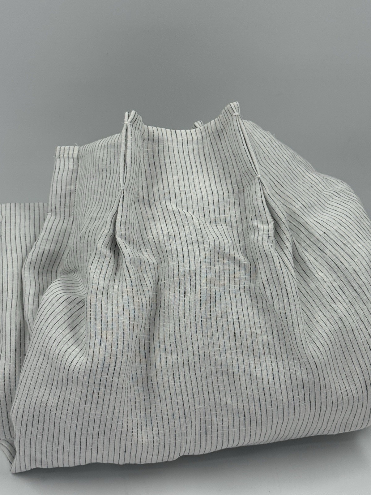 West Elm Pinch Pleat European Linen Curtain 48×96, Charcoal Pinstripe Blackout