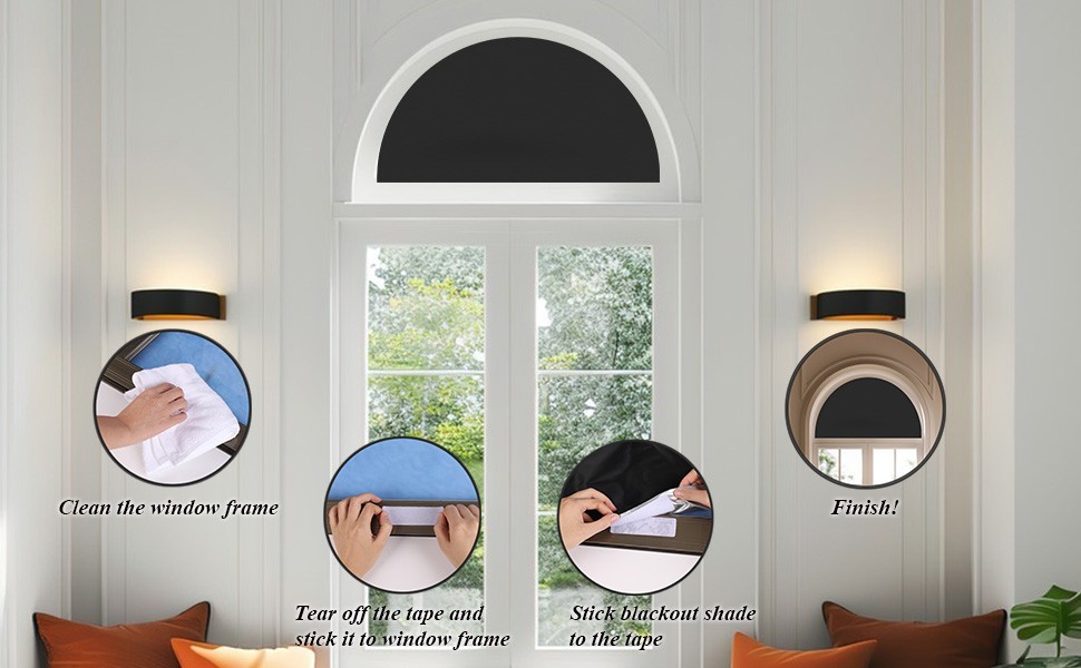 Arch Window Shade Blackout Cellular Shades Half Circle 36″W, Black