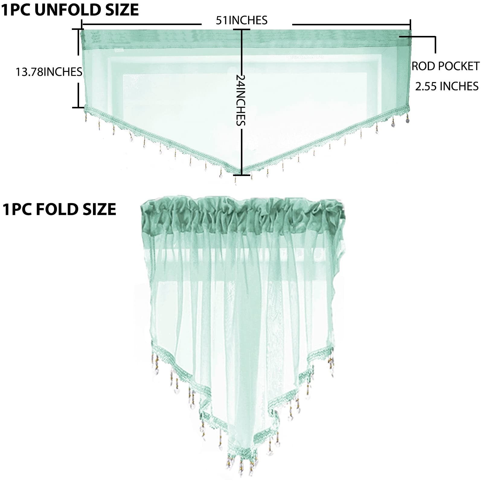 PearAge Beaded Sheer Valance Curtains for Living Room,Rod Pocket Farmhouse