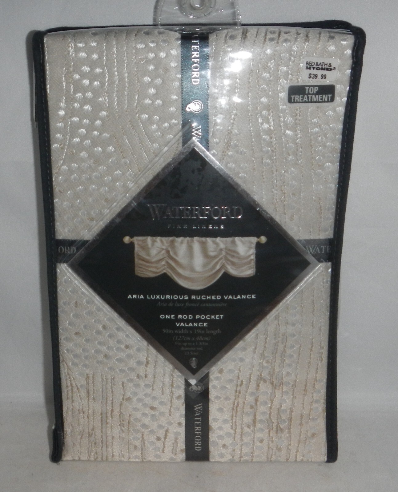 Waterford Fine Linens Aria Luxurious Ruched Window Pocket Valance in Natural