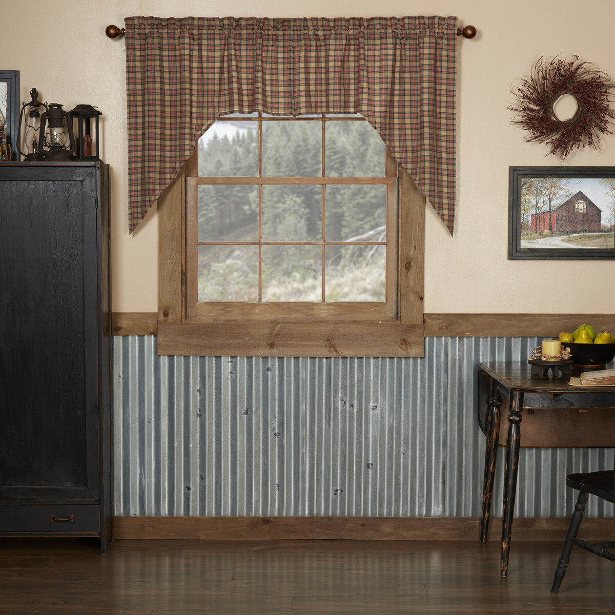 Crosswoods SWAG Set Country Natural Blue Red Plaid Country Farmhouse Cottage