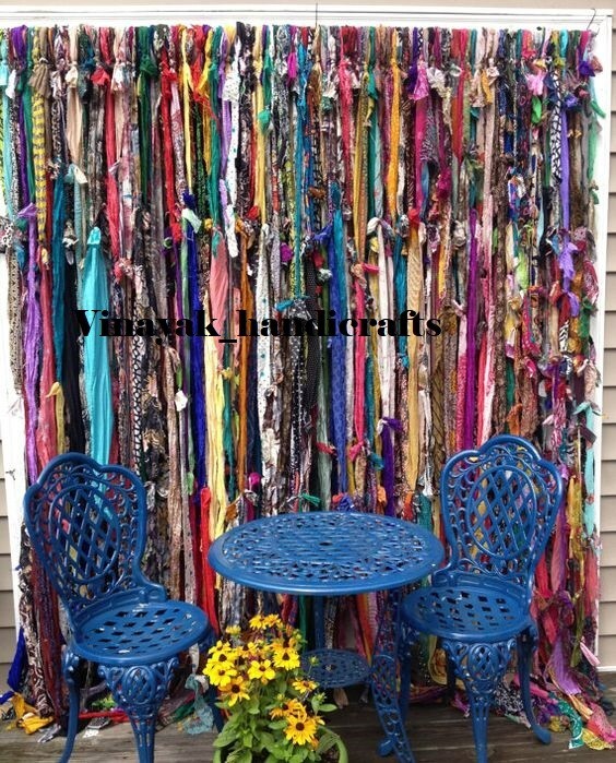 100 Strands, Bohemian gypsy rag Window Bohemian Valance Indian Backdrop curtains