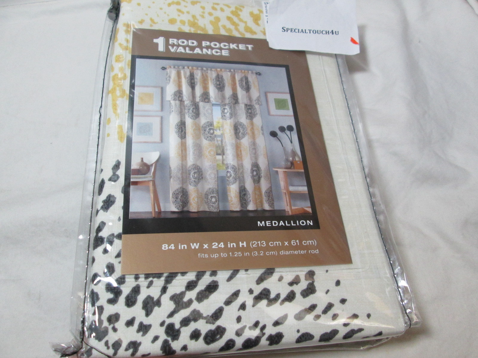 New Liberty Procurement MEDALLION Window Valance 84×24 ~ Black, Yellow, Grey NIP
