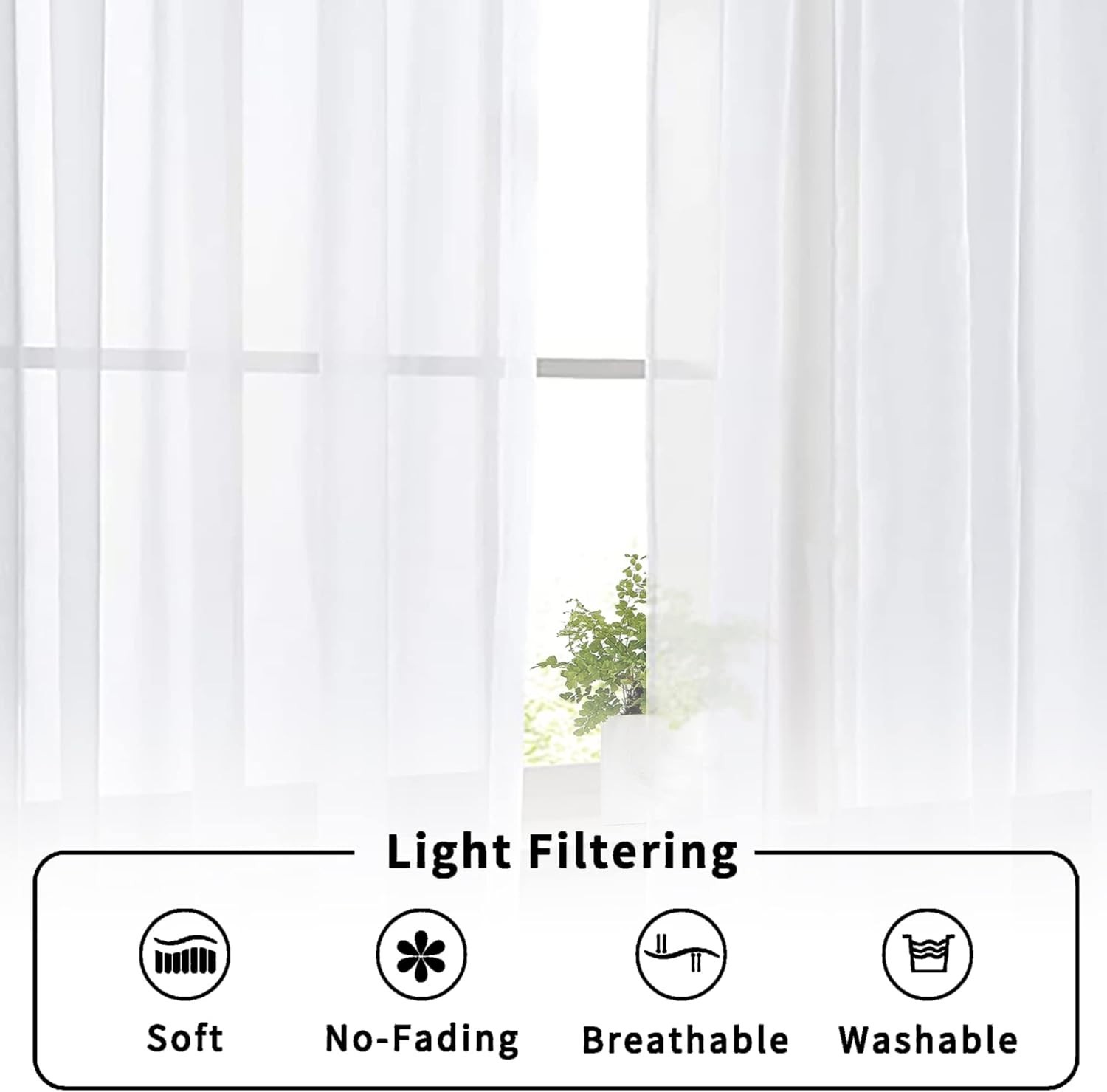 Light Filtering Sheer Valances – 2PCS White Curtains for Kitchen & Living Room