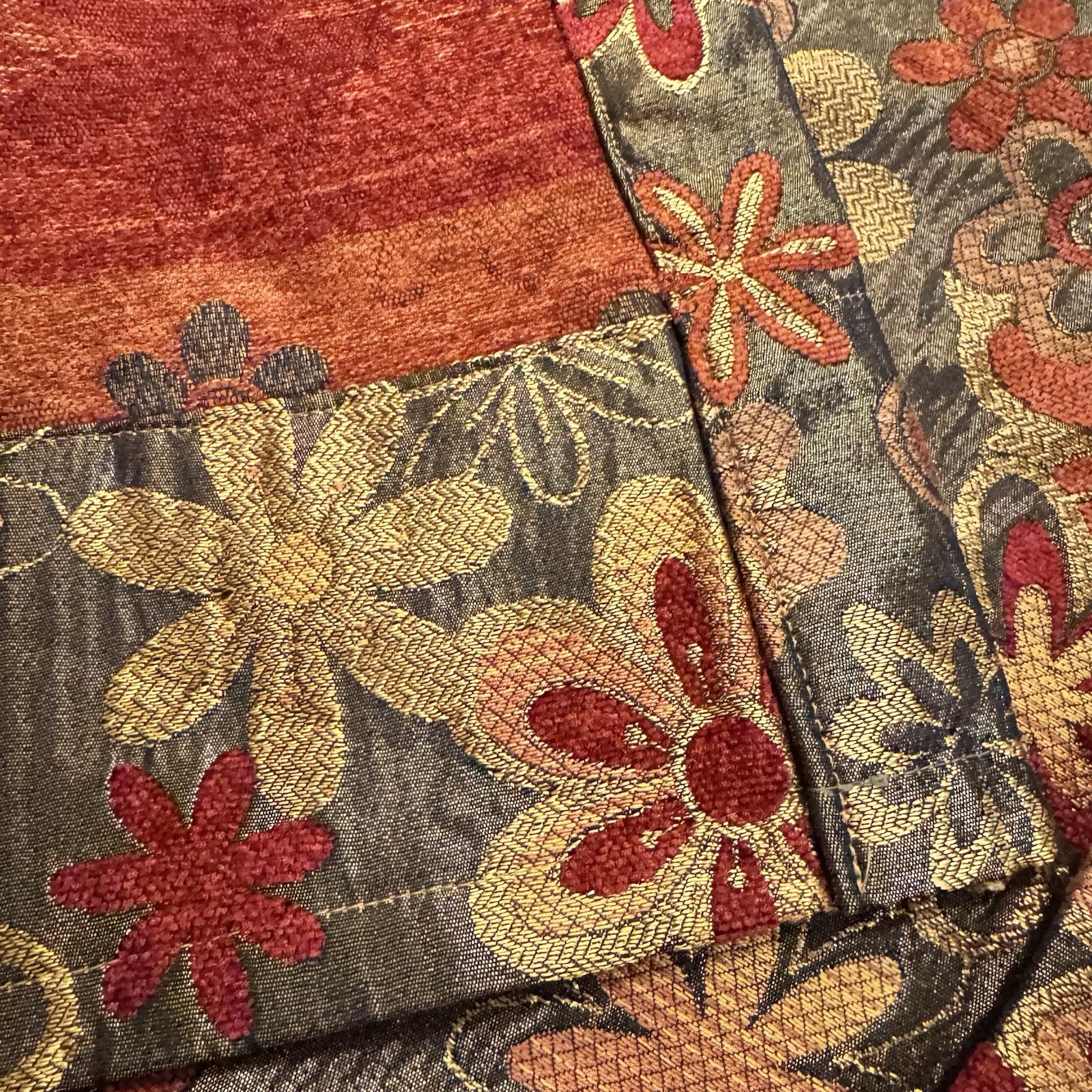 Brocade Flower Power Custom drapes 114”x50” , 4 Panels Brown, Orange, Red, Gold