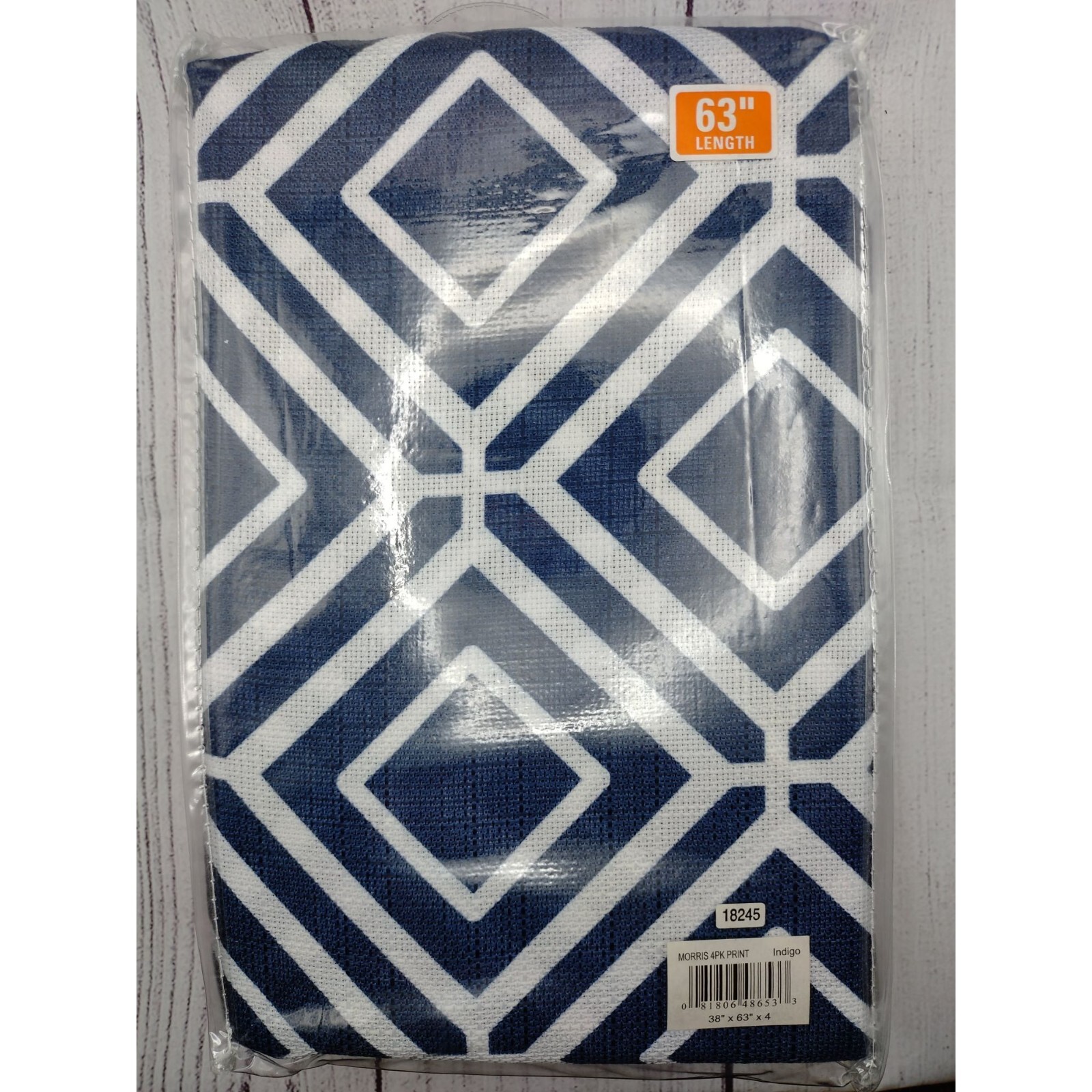 4 piece curtains & sheers voile set diamond navy blue white 63″ window treatment