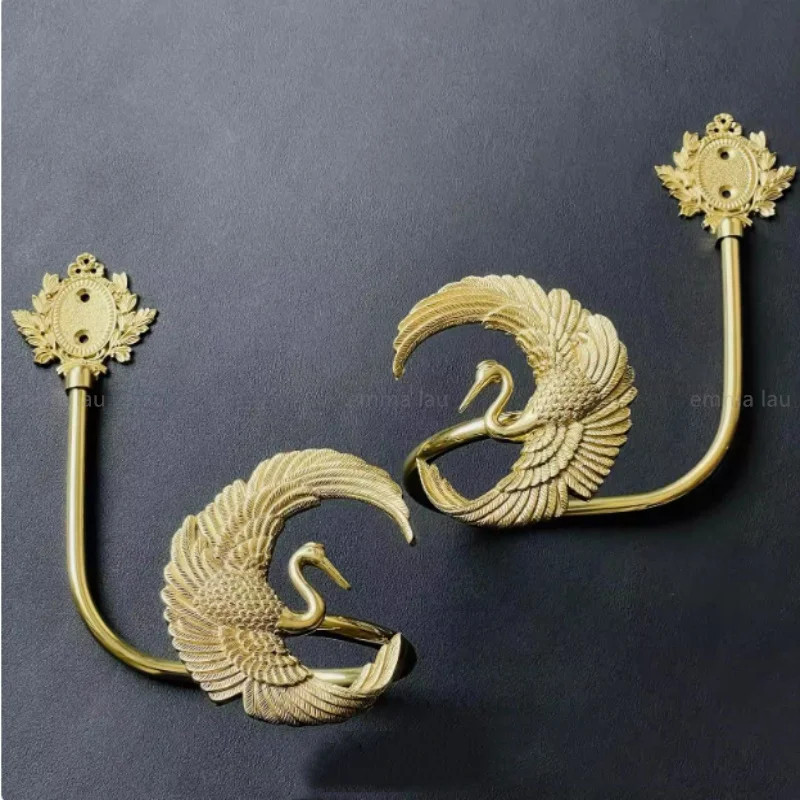 American Vintage Curtain Hook Golden Bird Swallow Curtain Buckles Brass Wall Mou