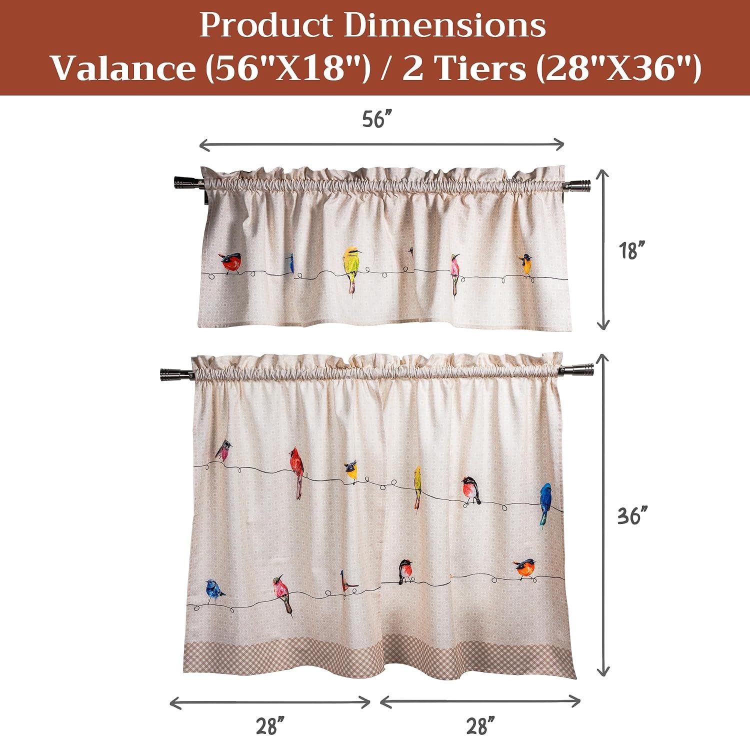 Kitchen Curtain Set for Windows 100% Cotton Set of Kitchen Curtain Valance fo…