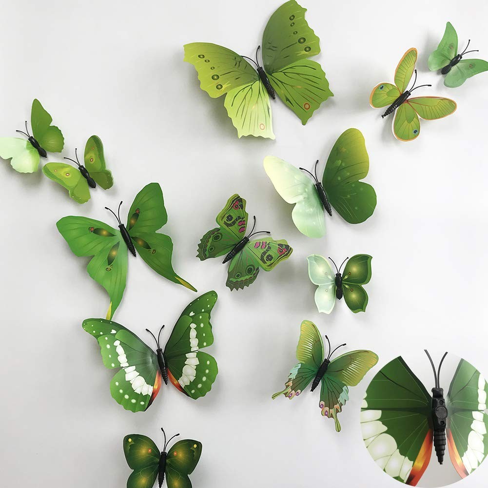 36pcs 3D Colorful Butterfly Wall Stickers DIY Art Decor Green-single Wing