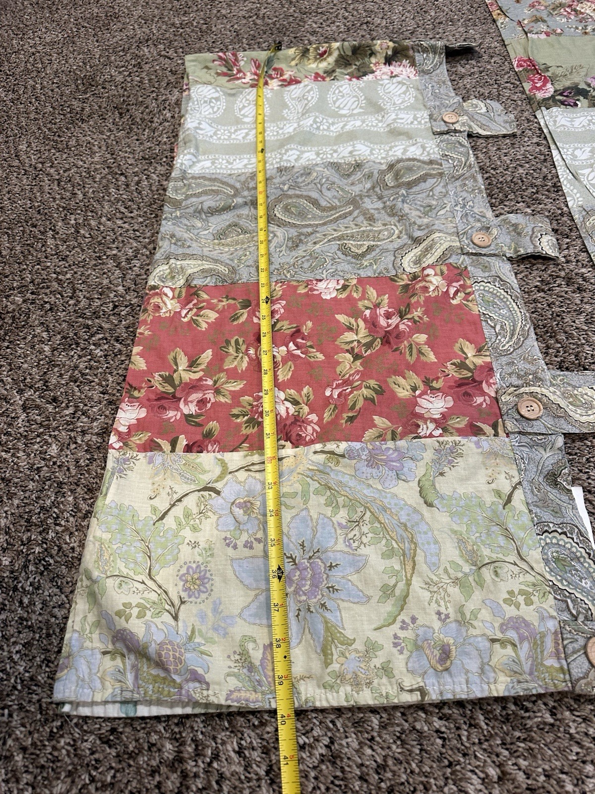 2 Vintage Patchwork Floral Tab Top Valance Pair Cottagecore Farmhouse Country