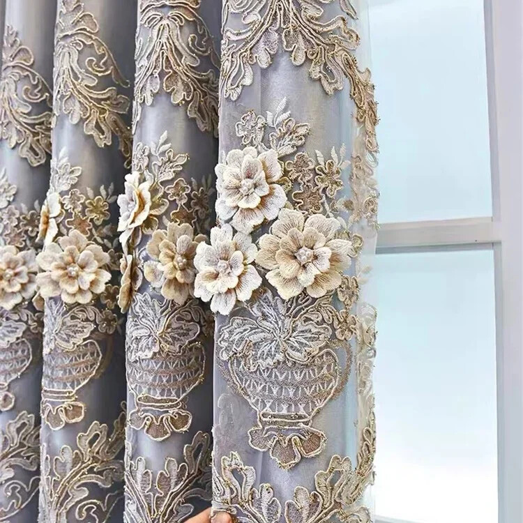 Luxury Embroidery Curtains Living Room Bedroom Double Layer Blackout Yarn Tulle