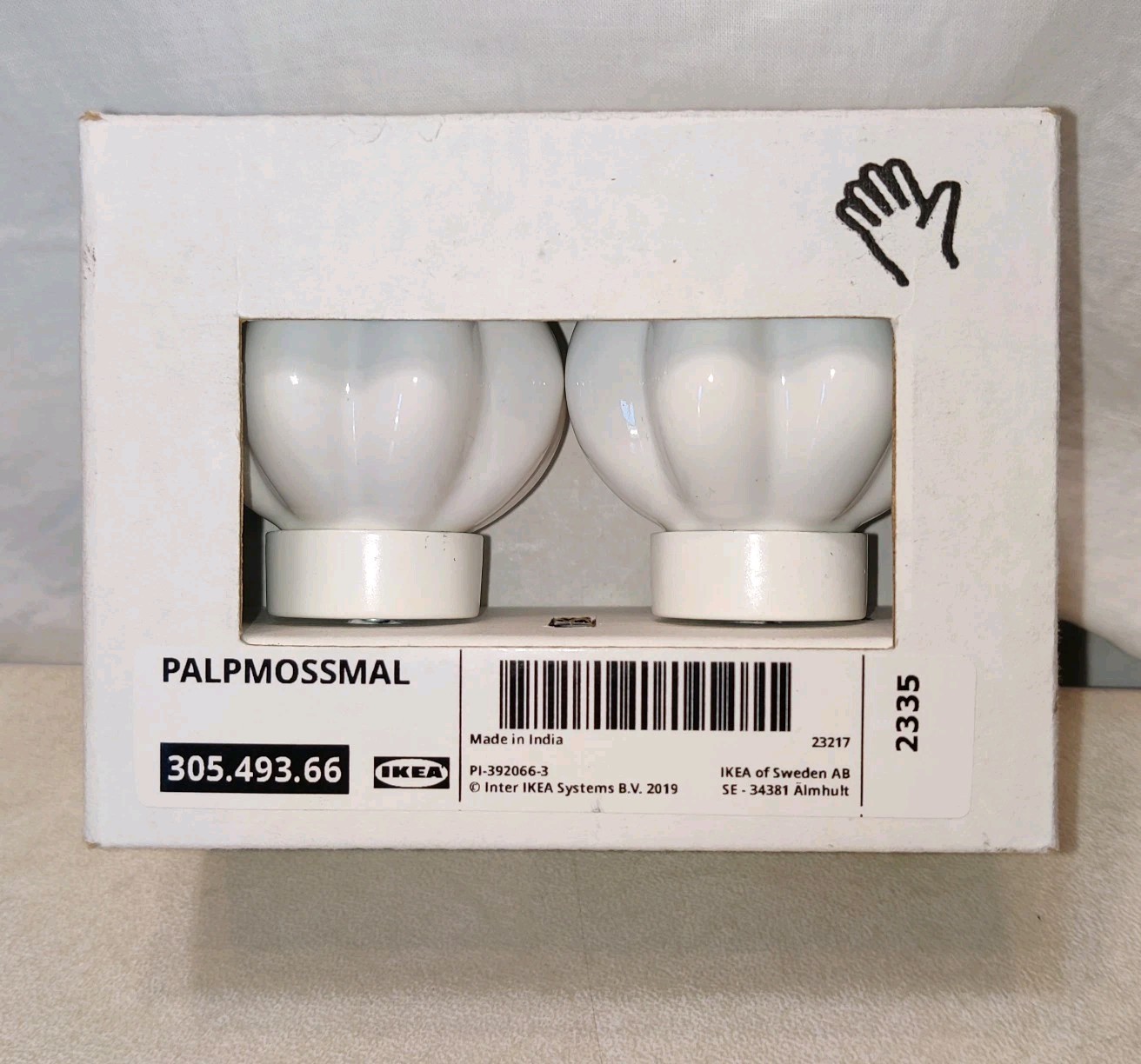 Ikea PALPMOSSMAL Pair of White Curtain Rod Finials Ceramic 305.493.66 Set of 2