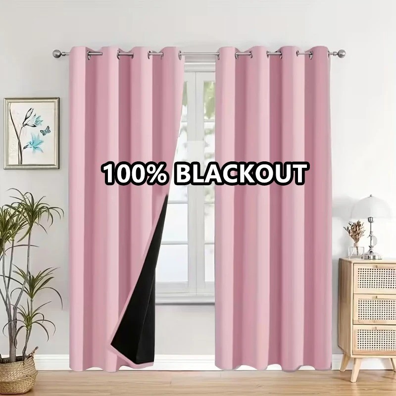 Pair of Blackout Curtains Eyelet Ring Top Ready Made Thick Thermal Curtain Set