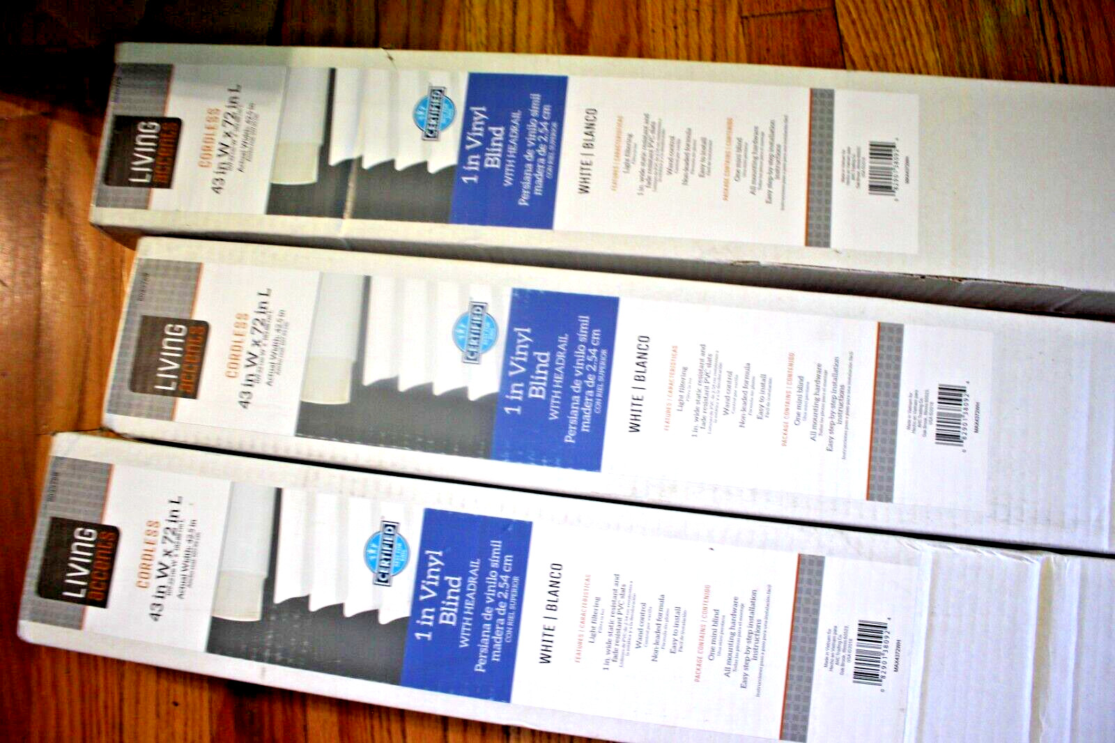 3-PACK LIVING ACCENTS CORDLESS 1 IN VINYL BLINDS WHITE 43W”X72″L
