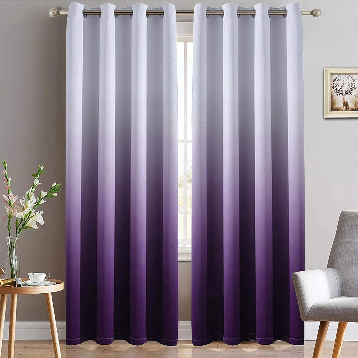 84 Inch Ombre Curtains Greyish White to Purple for Bedroom | Light Blocking Ther